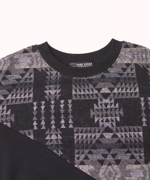 【セール】スウェット×ジャガードクルーネックプルオーバー（スウェット）｜CUBE SUGAR（キューブシュガー）