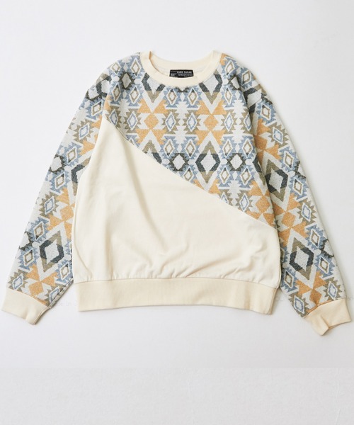 【セール】スウェット×ジャガードクルーネックプルオーバー（スウェット）｜CUBE SUGAR（キューブシュガー）