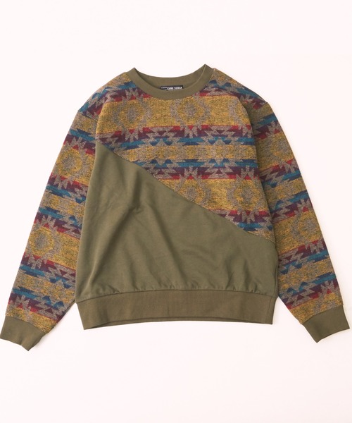 【セール】スウェット×ジャガードクルーネックプルオーバー（スウェット）｜CUBE SUGAR（キューブシュガー）