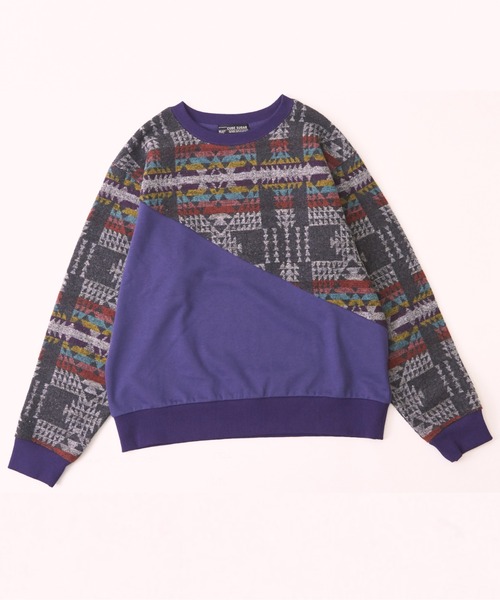 【セール】スウェット×ジャガードクルーネックプルオーバー（スウェット）｜CUBE SUGAR（キューブシュガー）