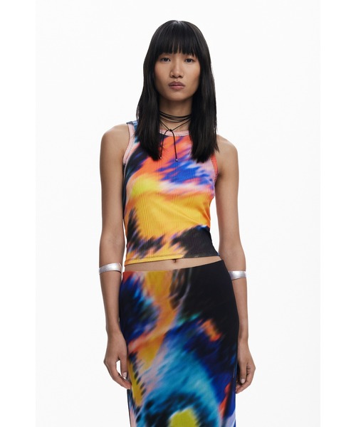 Desigual（デシグアル）の「TSBUTTERFLYLACROIX サンセットブラー クロップドタンク（Tシャツ/カットソー・レディース・マルチ・XL/S/M/L/XS）」の7枚目の写真