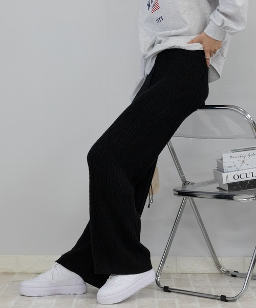 pumpkin port(パンプキンポート)の「ケーブル柄ニットワイドパンツ(その他パンツ・レディース・ブラック/アイボリー/グレー・M)」の14枚目の写真