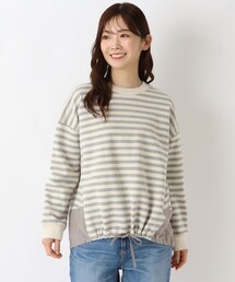 裏毛ボーダー 布帛切替プルオーバー