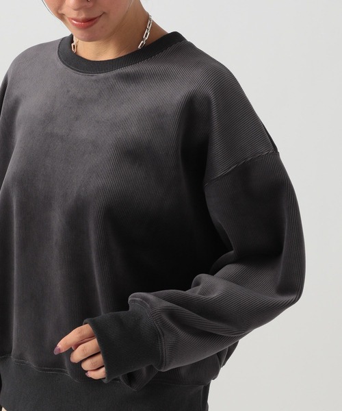BAYFLOW（ベイフロー）の「[なめらかな肌ざわり]ソフトコーデュロイプルオーバー（スウェット・レディース・ピンク/チャコール/オフホワイト・FREE）」の7枚目の写真