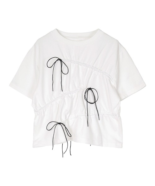 miette(ミエット)の「ドローストリングリボン半袖トップス(Tシャツ/カットソー・レディース・オフホワイト/レッド/チャコール・FREE)」の8枚目の写真