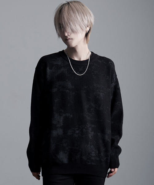 SILVER BULLET(シルバーバレット)の「『CavariA/キャバリア』ムラプリントサーマル長袖ニット(ニット/セーター・メンズ・ブラック/ホワイト・L/M)」の2枚目の写真