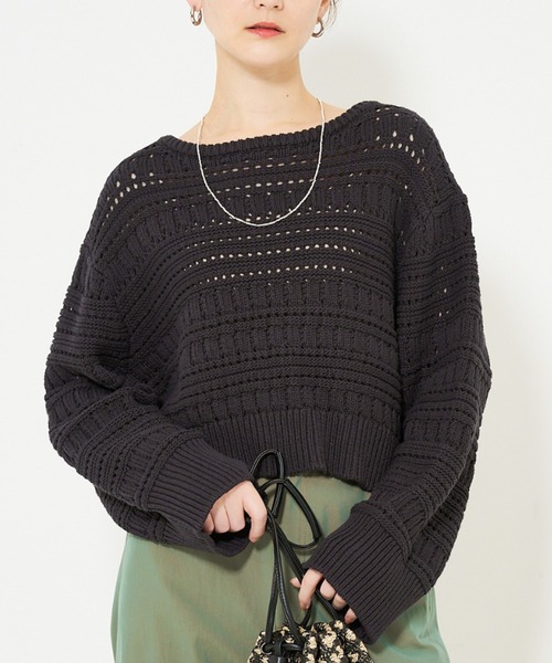 qualite（カリテ）の「リンクスアイレットニット/春服/春ニット（ニット/セーター・レディース・ホワイト/ライム/チャコールグレー・フリー）」の2枚目の写真