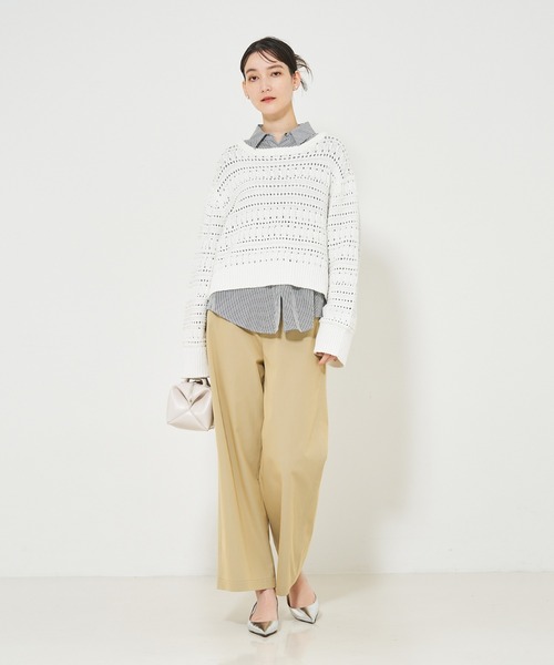 qualite（カリテ）の「リンクスアイレットニット/春服/春ニット（ニット/セーター・レディース・ホワイト/ライム/チャコールグレー・フリー）」の12枚目の写真