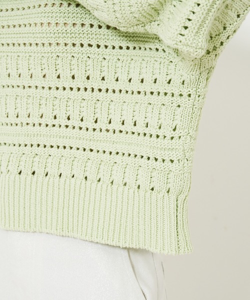 qualite（カリテ）の「リンクスアイレットニット/春服/春ニット（ニット/セーター・レディース・ホワイト/ライム/チャコールグレー・フリー）」の14枚目の写真