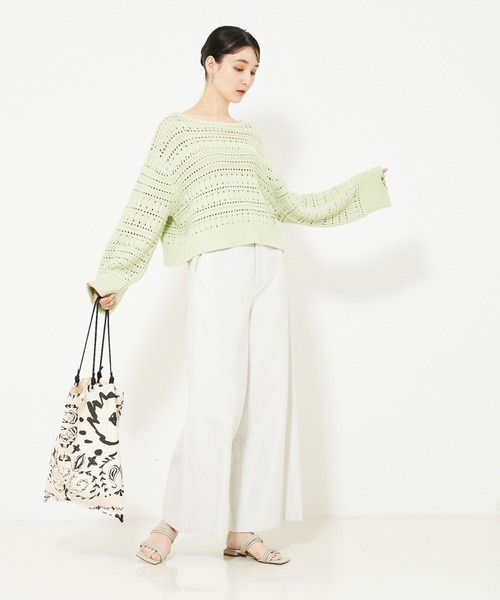 qualite（カリテ）の「リンクスアイレットニット/春服/春ニット（ニット/セーター・レディース・ホワイト/ライム/チャコールグレー・フリー）」の5枚目の写真