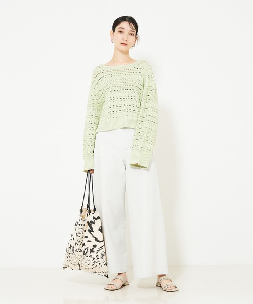 qualite（カリテ）の「リンクスアイレットニット/春服/春ニット（ニット/セーター・レディース・ホワイト/ライム/チャコールグレー・フリー）」の6枚目の写真