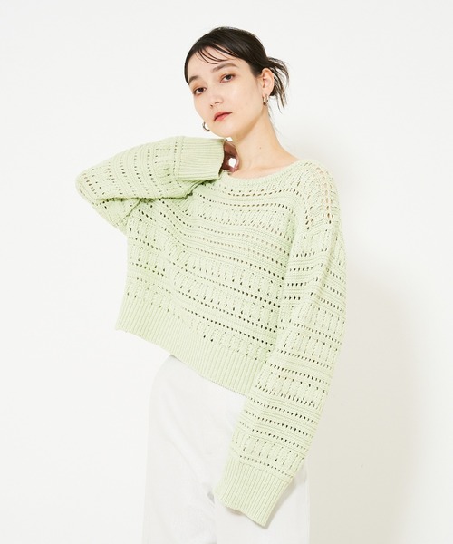 qualite（カリテ）の「リンクスアイレットニット/春服/春ニット（ニット/セーター・レディース・ホワイト/ライム/チャコールグレー・フリー）」の4枚目の写真