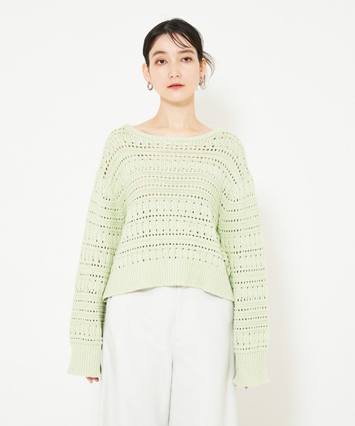 qualite（カリテ）の「リンクスアイレットニット/春服/春ニット（ニット/セーター・レディース・ホワイト/ライム/チャコールグレー・フリー）」の16枚目の写真