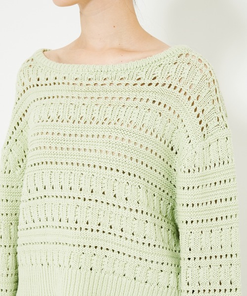 qualite（カリテ）の「リンクスアイレットニット/春服/春ニット（ニット/セーター・レディース・ホワイト/ライム/チャコールグレー・フリー）」の20枚目の写真