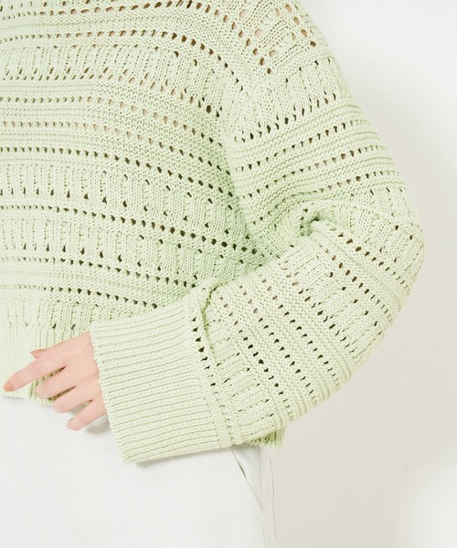 qualite（カリテ）の「リンクスアイレットニット/春服/春ニット（ニット/セーター・レディース・ホワイト/ライム/チャコールグレー・フリー）」の21枚目の写真