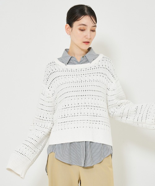 qualite（カリテ）の「リンクスアイレットニット/春服/春ニット（ニット/セーター・レディース・ホワイト/ライム/チャコールグレー・フリー）」の11枚目の写真