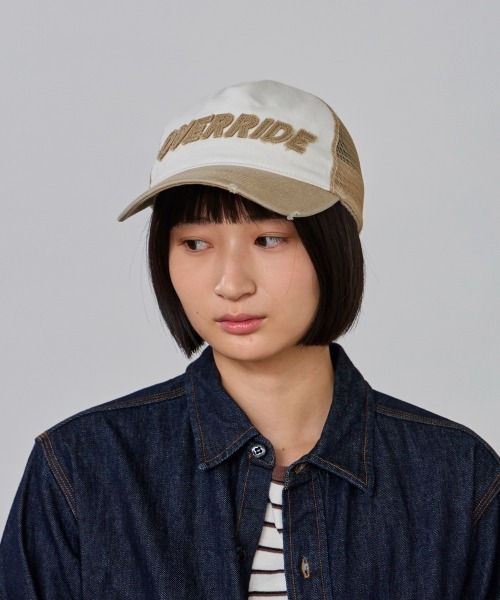 OVERRIDE(オーバーライド)の「OVERRIDE OGC WASH DAMAGE MESHCAP SG / オーバーライド(キャップ・レディース・ブラック/オリーブ/ライトブルー/ライトベージュ・57~59cm)」の3枚目の写真