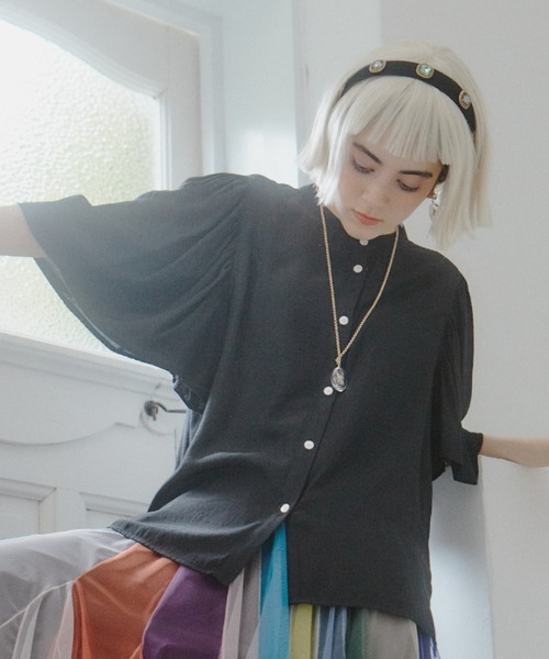 manana suerte（マニャーナスエルテ）の「ギャザースリーブブラウス（シャツ/ブラウス・レディース・グレー/ブラック/ミント・FREE）」の2枚目の写真