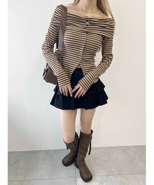 PHILLY（フィリー）の「【PHILLY】ボーダーオフショルトップス（Tシャツ/カットソー・レディース・ブラック/ブラウン・FREE）」の20枚目の写真