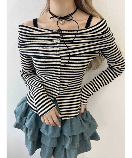 PHILLY（フィリー）の「【PHILLY】ボーダーオフショルトップス（Tシャツ/カットソー・レディース・ブラック/ブラウン・FREE）」の10枚目の写真