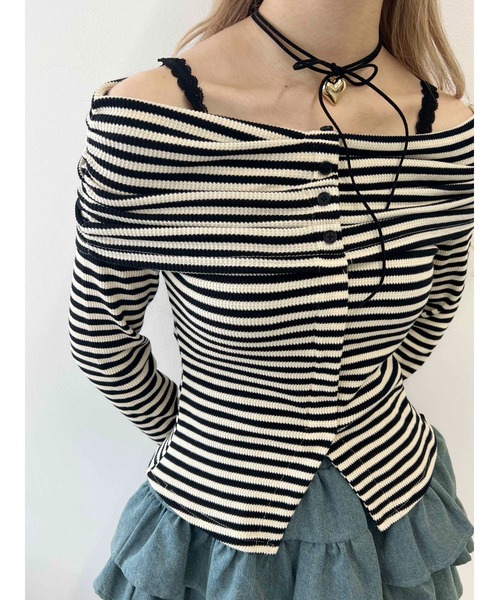 PHILLY（フィリー）の「【PHILLY】ボーダーオフショルトップス（Tシャツ/カットソー・レディース・ブラック/ブラウン・FREE）」の9枚目の写真