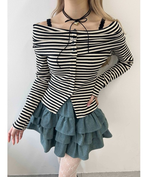 PHILLY（フィリー）の「【PHILLY】ボーダーオフショルトップス（Tシャツ/カットソー・レディース・ブラック/ブラウン・FREE）」の8枚目の写真