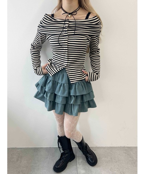 PHILLY（フィリー）の「【PHILLY】ボーダーオフショルトップス（Tシャツ/カットソー・レディース・ブラック/ブラウン・FREE）」の7枚目の写真