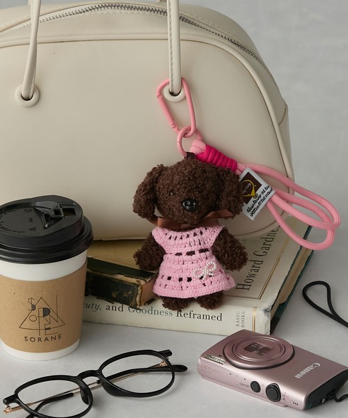 BONLECILL Marche（ボンルシールマルシェ）の「【BONLECILL Marche】おめかしアニマルマスコット／ぬいぐるみキーホルダー（キーホルダー・レディース・ブラック/ホワイト/パープル/ベージュ/ブラウン/ピンク/アイボリー/ブルー/ピンク系1・FREE）」の9枚目の写真