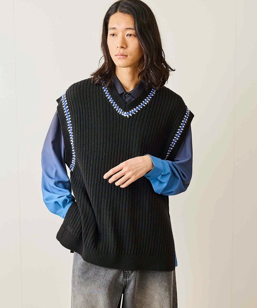 JUNRED（ジュンレッド）の「カラーステッチサイドスリットベスト（ベスト・メンズ・ブラック/ブルー系その他4/ライトグレー・M/S/L）」の19枚目の写真