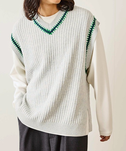 JUNRED（ジュンレッド）の「カラーステッチサイドスリットベスト（ベスト・メンズ・ブラック/ブルー系その他4/ライトグレー・M/S/L）」の4枚目の写真