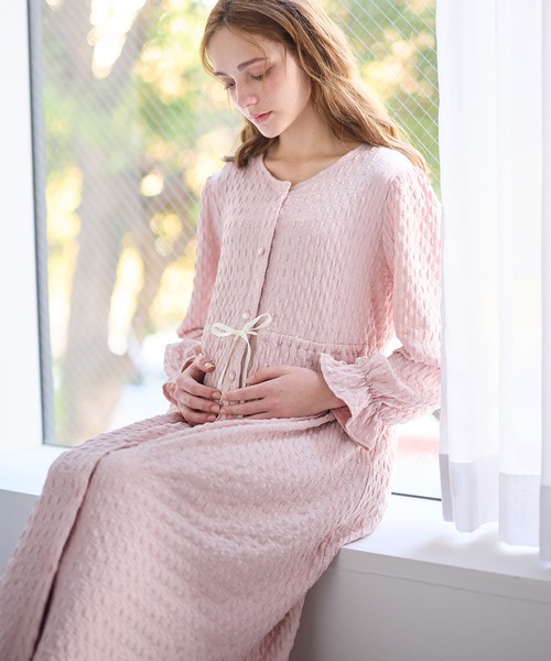 ふくれシャーリングリボンネグリジェ/ワンピースパジャマ/ルームウェア