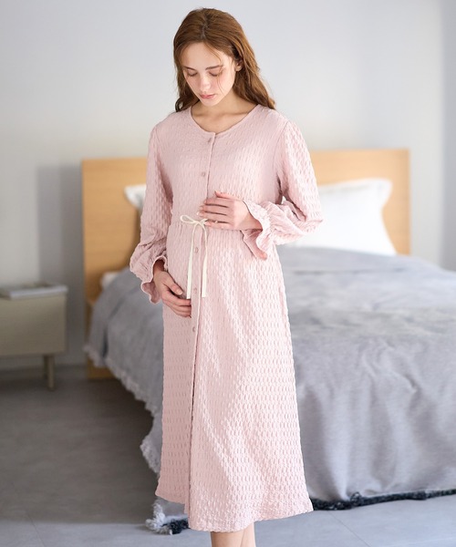 ふくれシャーリングリボンネグリジェ/ワンピースパジャマ/ルームウェア