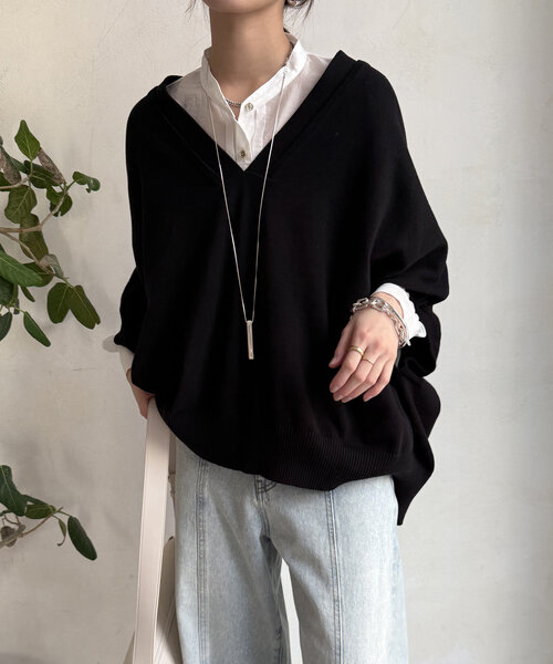 DouDou(ドゥドゥ)の「【WEB限定】Vネックニットベスト(ニット/セーター・レディース・ライトグレー/ブラック/グレイッシュベージュ・FREE)」の9枚目の写真