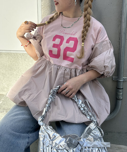 w closet(ダブルクローゼット)の「バルーンミニTワンピース(Tシャツ/カットソー・レディース・オフホワイト/チャコールグレー/ピンク・FREE)」の3枚目の写真