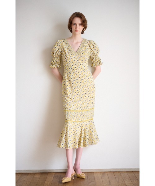セール】Jules floral-print midi dress Wシャーリングスリーブ