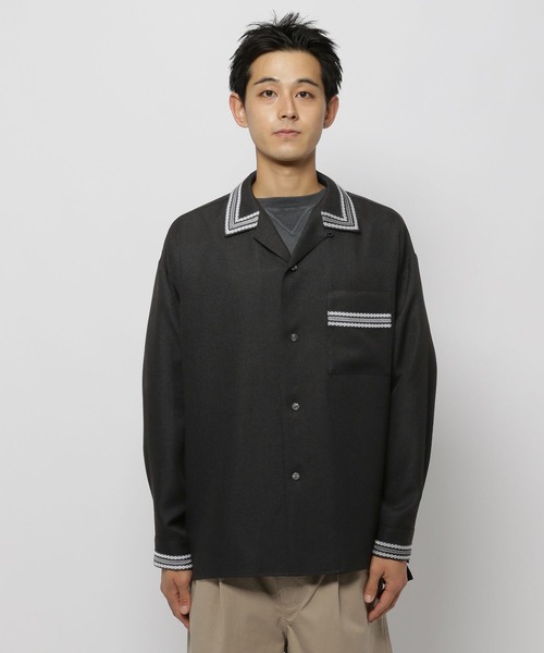 美品UNOF ウノフ　ふじあみ　バンドカラーシャツ ノーカラーシャツ　ブラック 美品UNOF ウノフ ふじあみ バンドカラーシャツ ノーカラーシャツ
