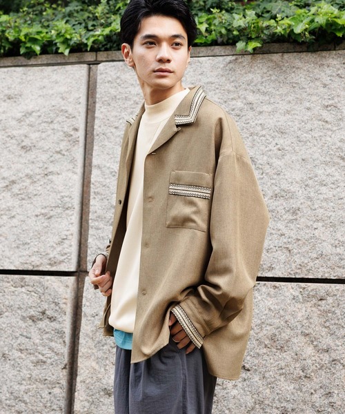 niko and...（ニコアンド）の「テープ開襟シャツ（シャツ/ブラウス・メンズ・ブラック/ベージュ・MEDIUM/LARGE）」の6枚目の写真