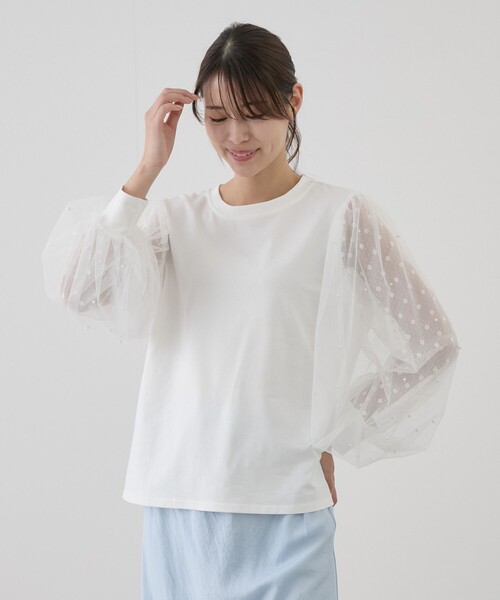 Jayro(ジャイロ)の「袖パール付きチュールプルオーバー(Tシャツ/カットソー・レディース・ホワイト/ブラック・FREE)」の19枚目の写真
