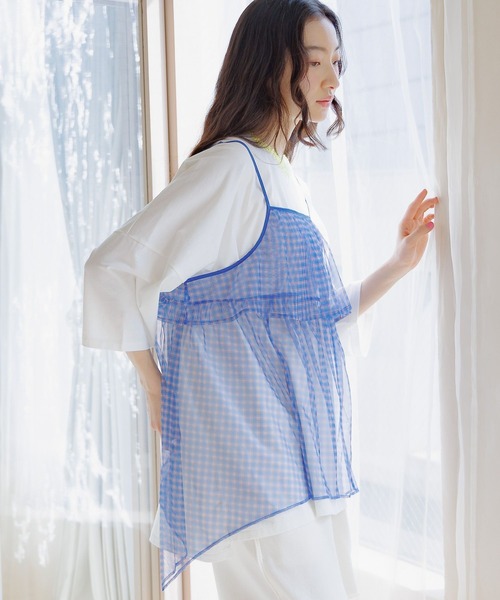 niko and...（ニコアンド）の「シアーイレヘムチェックキャミ（キャミソール・レディース・オフホワイト/ブラック/ブルー・FREE）」の11枚目の写真