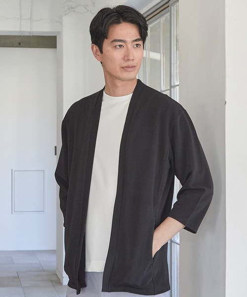 UNION STATION（ユニオンステーション）の「カットカルゼボタンレス 7分袖カーディガン（カーディガン/ボレロ・メンズ・ベージュ/ネイビー/ブラック・M/L/LL）」の9枚目の写真