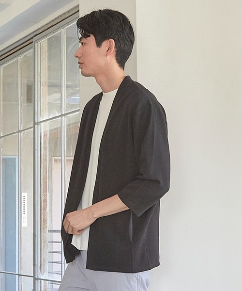 UNION STATION（ユニオンステーション）の「カットカルゼボタンレス 7分袖カーディガン（カーディガン/ボレロ・メンズ・ベージュ/ネイビー/ブラック・M/L/LL）」の8枚目の写真