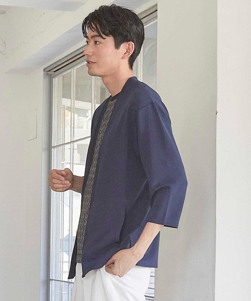 UNION STATION（ユニオンステーション）の「カットカルゼボタンレス 7分袖カーディガン（カーディガン/ボレロ・メンズ・ベージュ/ネイビー/ブラック・M/L/LL）」の19枚目の写真