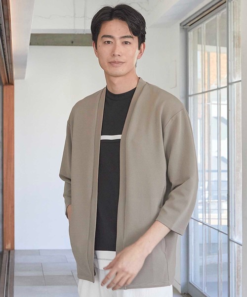 UNION STATION（ユニオンステーション）の「カットカルゼボタンレス 7分袖カーディガン（カーディガン/ボレロ・メンズ・ベージュ/ネイビー/ブラック・M/L/LL）」の16枚目の写真