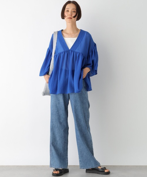 セール】たっぷりギャザーVブラウス 242753（シャツ/ブラウス