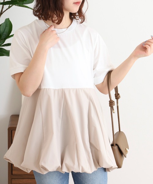Anna Nicola(アンナニコラ)の「Anna Nicola ふんわりバルーンシルエット 半袖カットソー(Tシャツ/カットソー・レディース・ブラック/グレー/オフホワイト・38)」の2枚目の写真