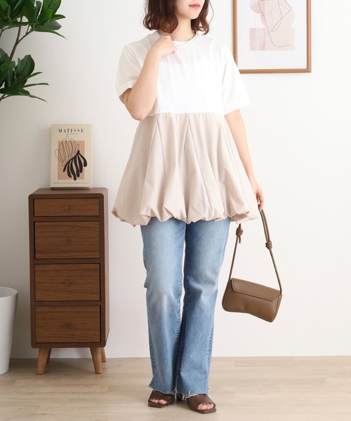 Anna Nicola(アンナニコラ)の「Anna Nicola ふんわりバルーンシルエット 半袖カットソー(Tシャツ/カットソー・レディース・ブラック/グレー/オフホワイト・38)」の8枚目の写真