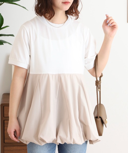 Anna Nicola(アンナニコラ)の「Anna Nicola ふんわりバルーンシルエット 半袖カットソー(Tシャツ/カットソー・レディース・ブラック/グレー/オフホワイト・38)」の5枚目の写真