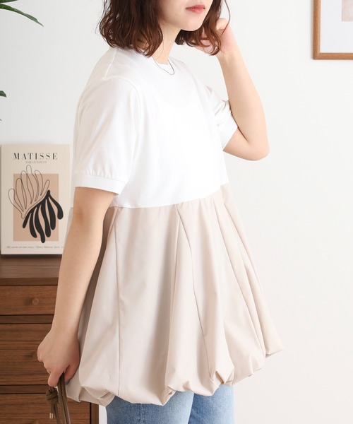 Anna Nicola(アンナニコラ)の「Anna Nicola ふんわりバルーンシルエット 半袖カットソー(Tシャツ/カットソー・レディース・ブラック/グレー/オフホワイト・38)」の6枚目の写真