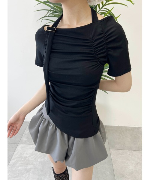 PHILLY（フィリー）の「【PHILLY】ベルトデザインオフショルT（Tシャツ/カットソー・レディース・ブラック/グレー・FREE）」の2枚目の写真