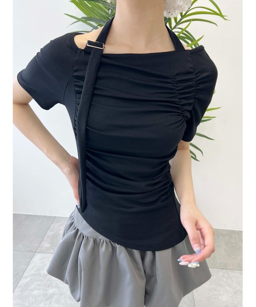 PHILLY（フィリー）の「【PHILLY】ベルトデザインオフショルT（Tシャツ/カットソー・レディース・ブラック/グレー・FREE）」の3枚目の写真